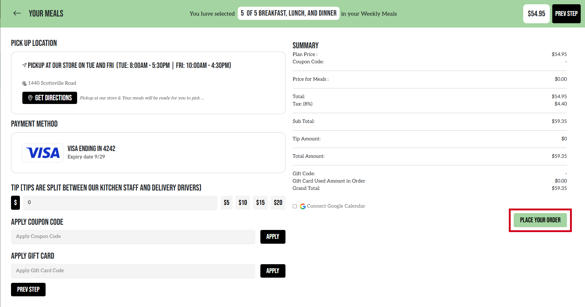 Effortlessly Healthy Second Order Place Order